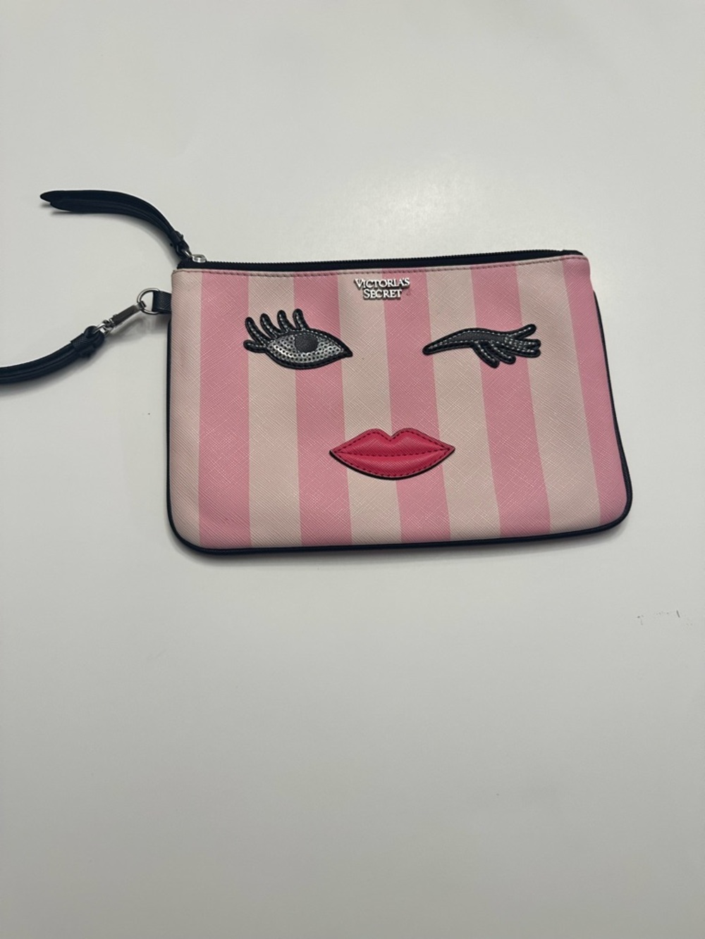 Victoria's Secret Pink & Light Pink Striped Face Wristlet
